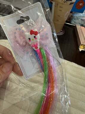 Hello Kitty light pink bow rainbow hair tie Hello Kitty rainbow-colored tassels